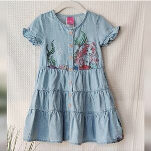 Disney Princess Lil' Girls Cotton Chambray Ariel Themed Motif Tiered Dress Sz 3T